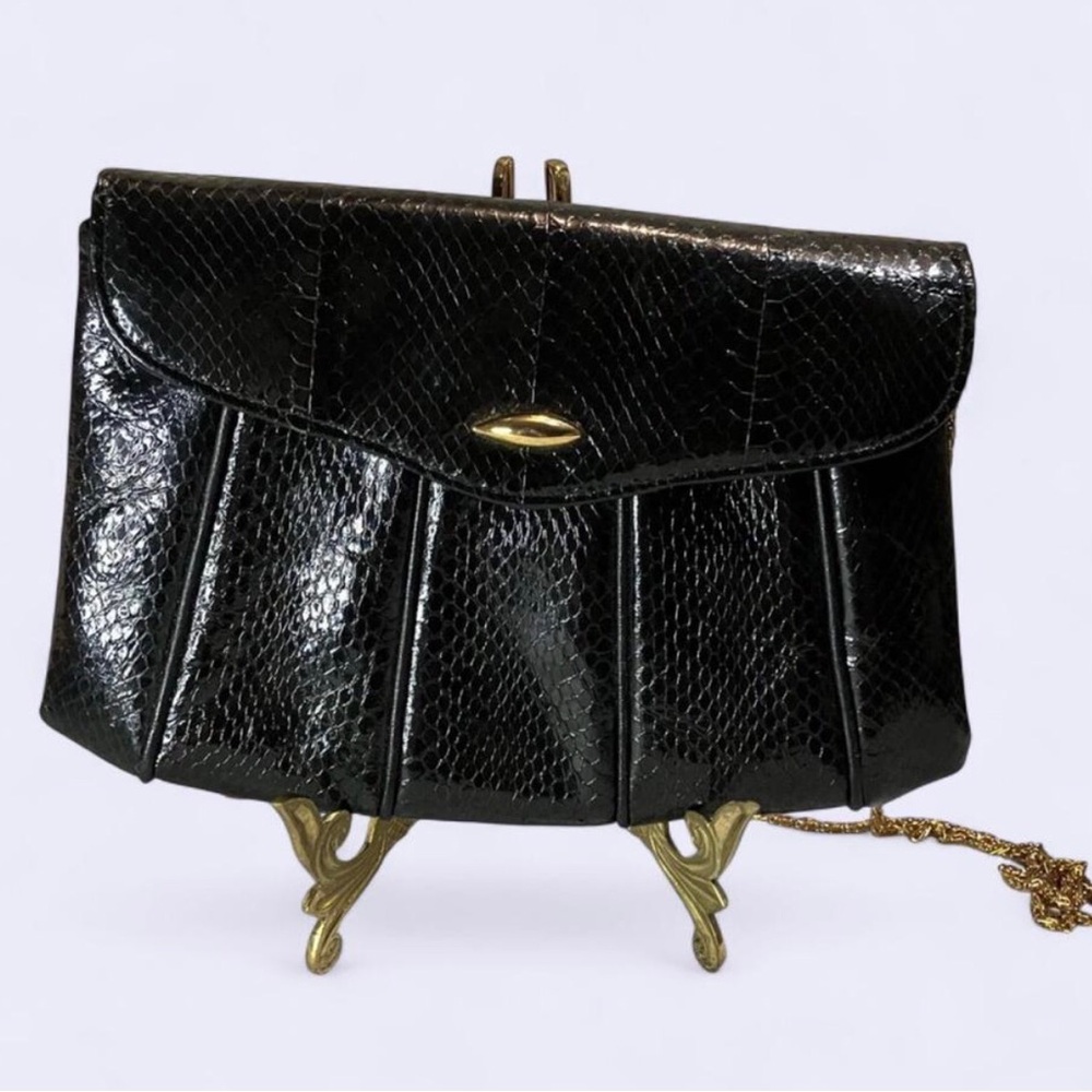 VINTAGE BLACK SNAKE BAG WITH GOLD CHAIN 1970s